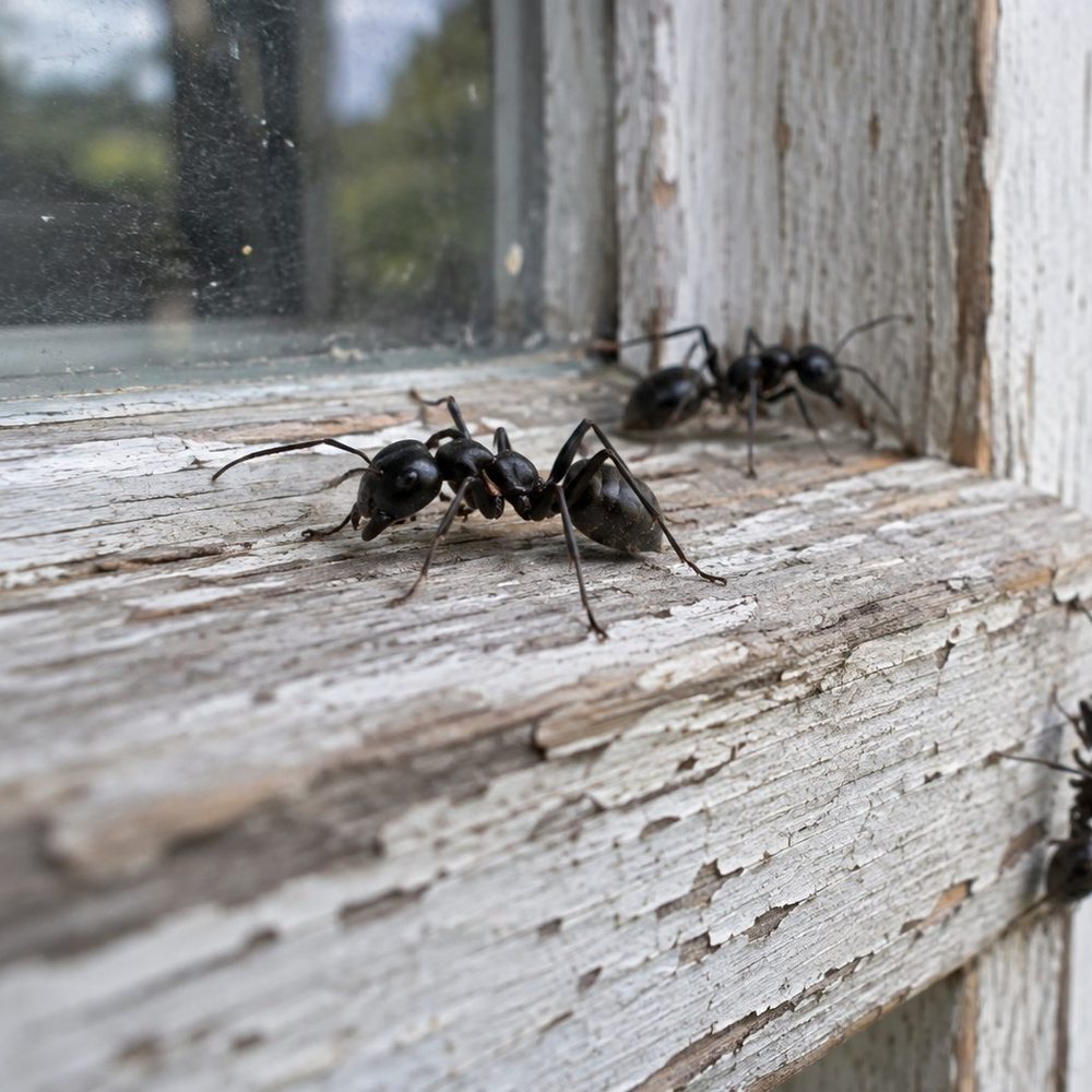 Carpenter ants on wood window trim